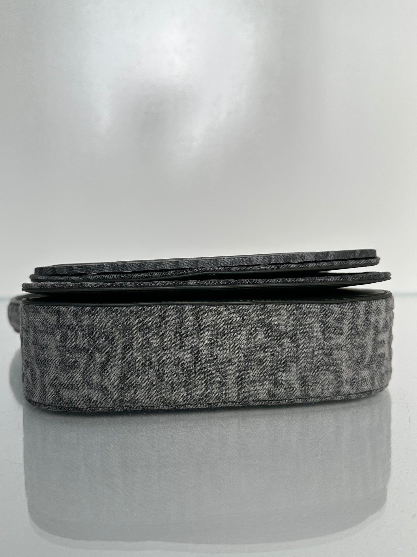 Diesel dark gray denim logo shoulder bag SHW