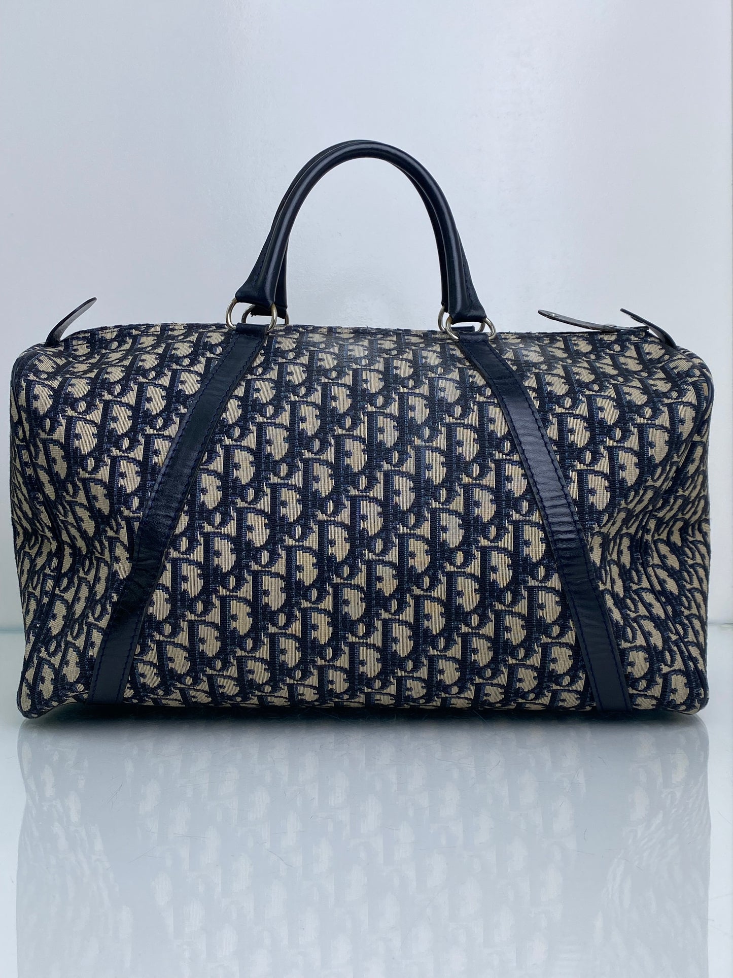 Dior Vintage Navy Oblique Boston Bag SHW