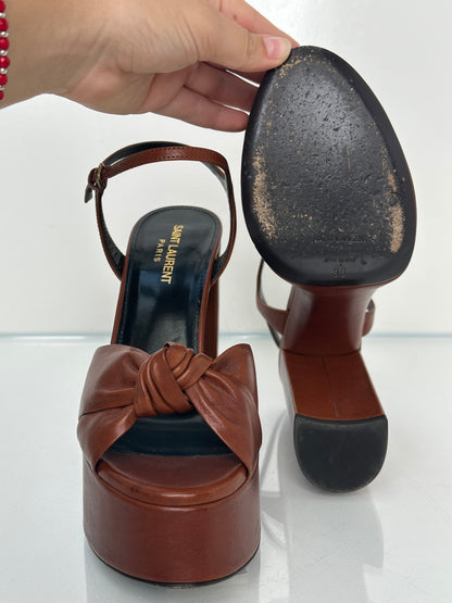 Saint Laurent Bianca Knotted Brown Heel, 38