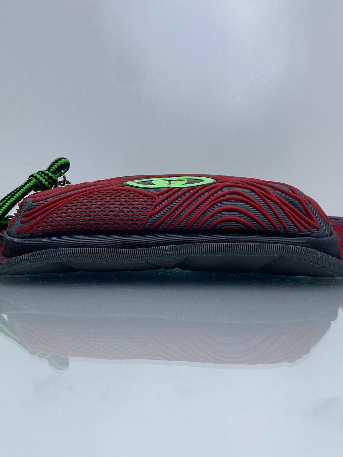 Gucci Grey, Red, & Neon Green Jersey GG Rubber Bum Bag SHW