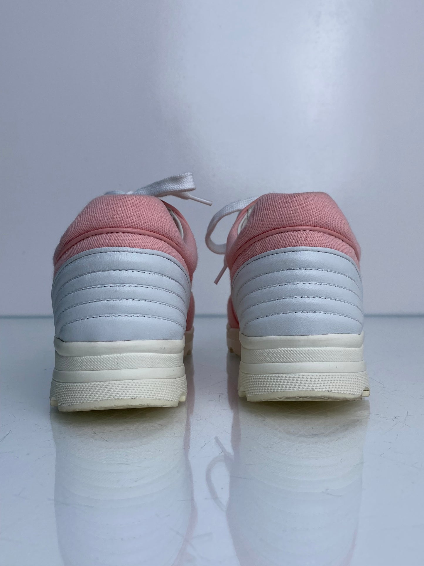 Chanel Pink & White CC Linen Sneakers, 39.5