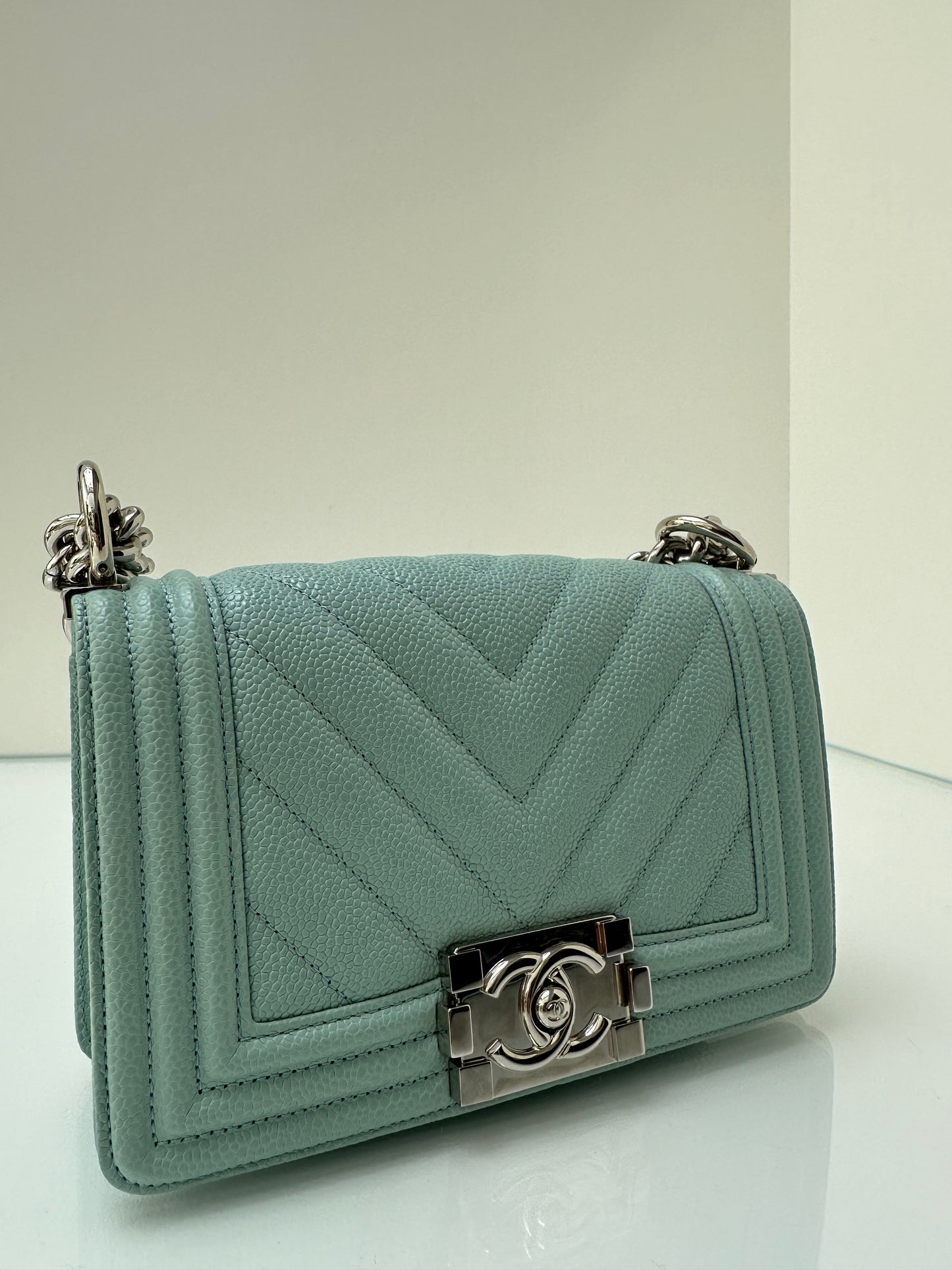 Chanel Light Blue Mini Boy Bag SHW