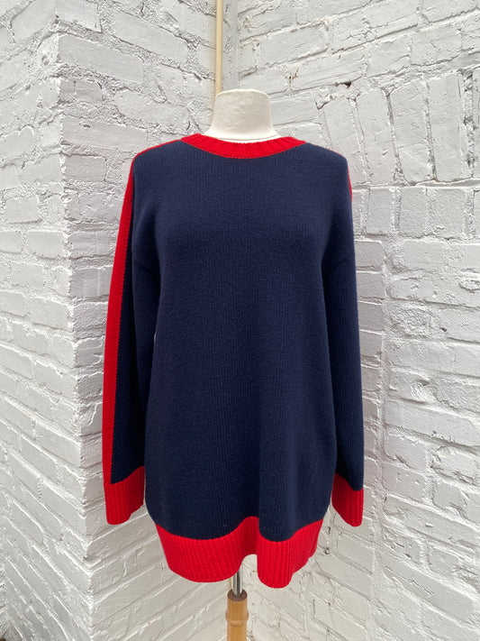 Dior Navy & Red  Wool & Cashmere Oversized Sweater, 40