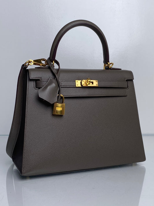 Hermes Kelly 25 Etain Epsom GHW #Y