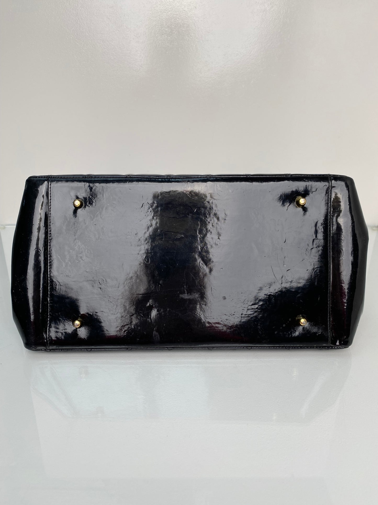 Chanel Vintage Black Patent Quilted Tote Bag GHW