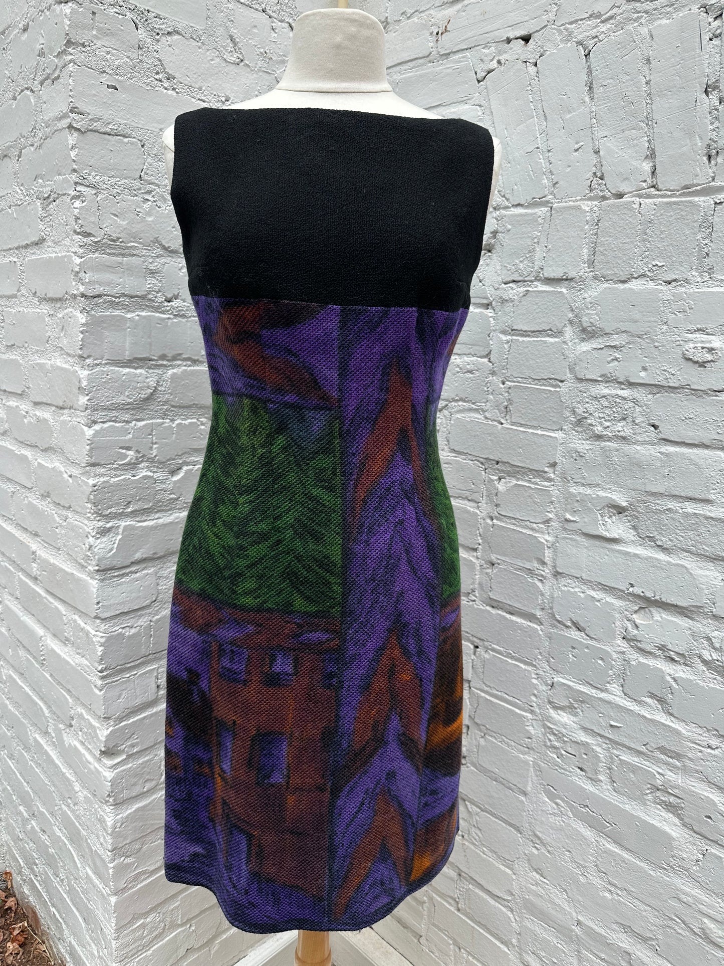 Purple, Brown & Green Abstract Print Dress, S