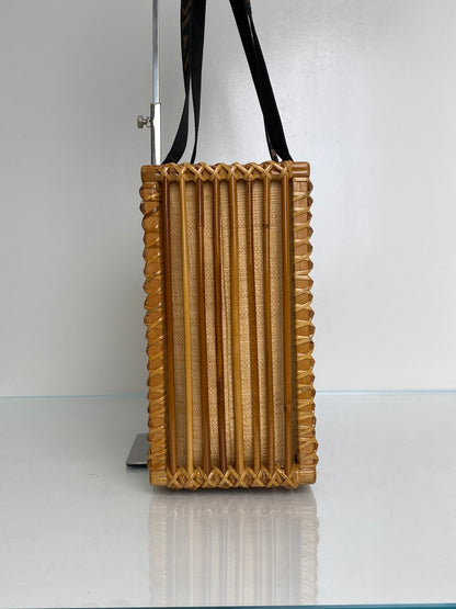Fendi Rattan & Black Strap Wicker Box Bag