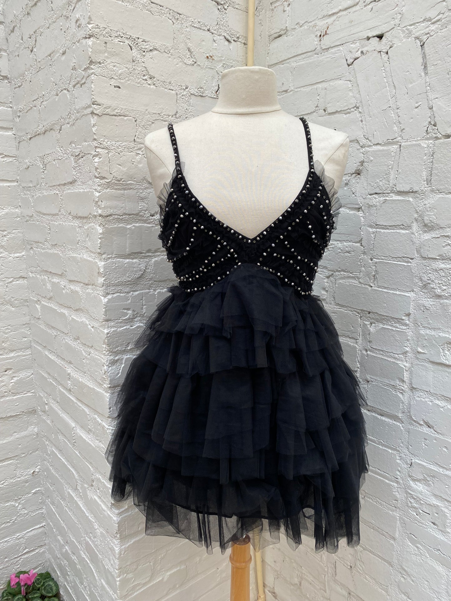 8, LoveShackFancy Black Tulle & Beaded Layered Dress