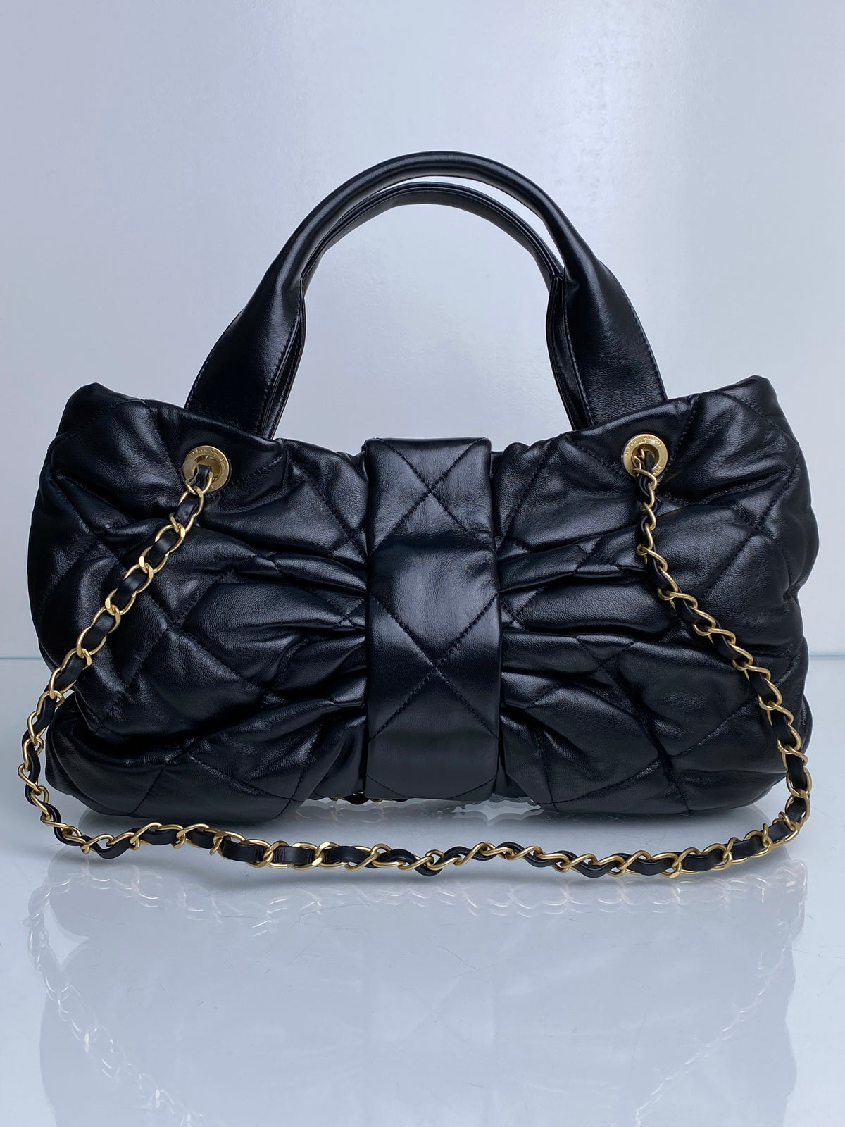Chanel 2025 Black Lambskin Bow Bag GHW