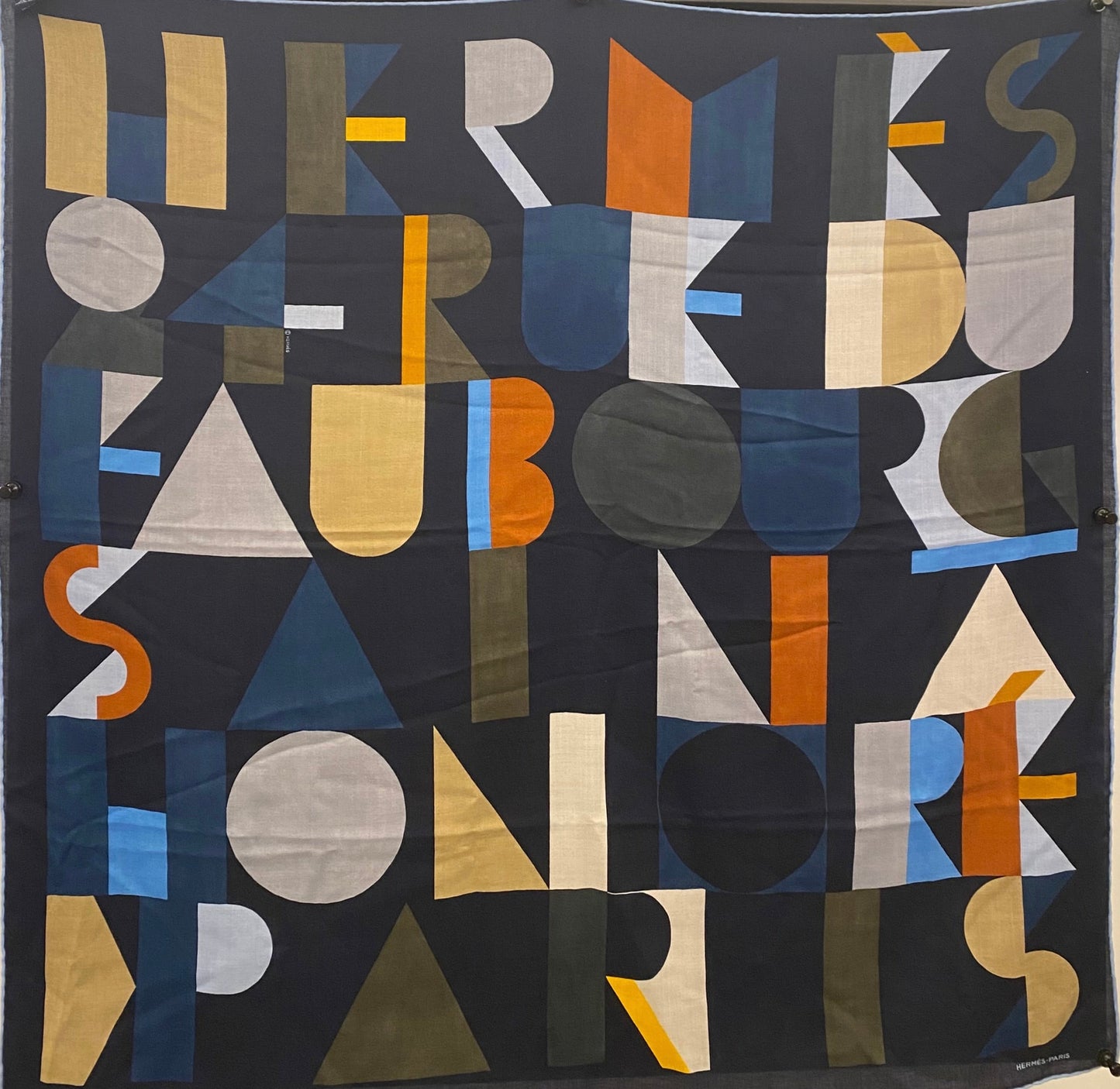 Hermes Navy Block Letter Cashmere Scarf