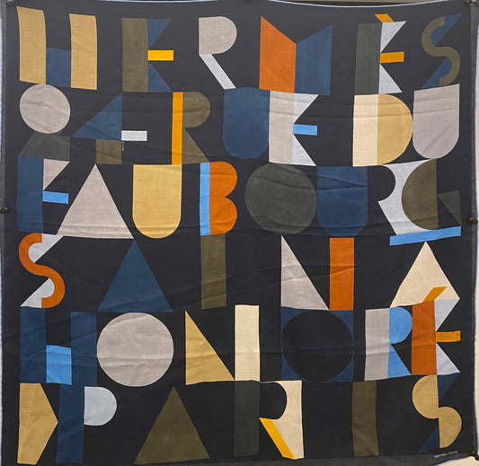 Hermes Navy Block Letter Cashmere Scarf