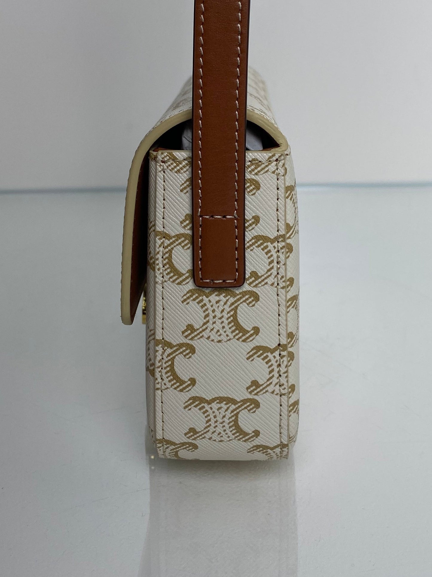 Celine White & Brown Triomphe Claude Shoulder Bag GHW