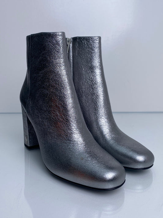 Saint Laurent Silver Metallic Booties, 39