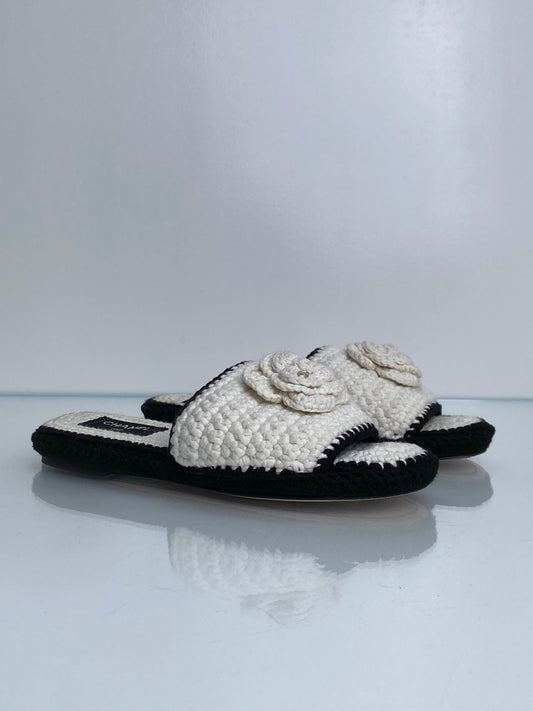 Chanel Black/White CC Camelia Crochet Clogs, 39