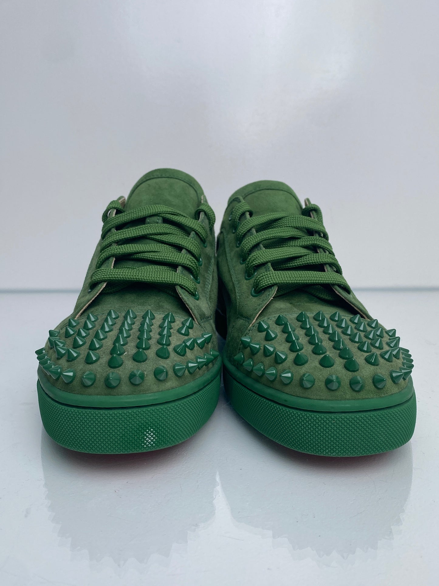 Christian Louboutin Green Suede Low-Top Spike Sneakers, 43