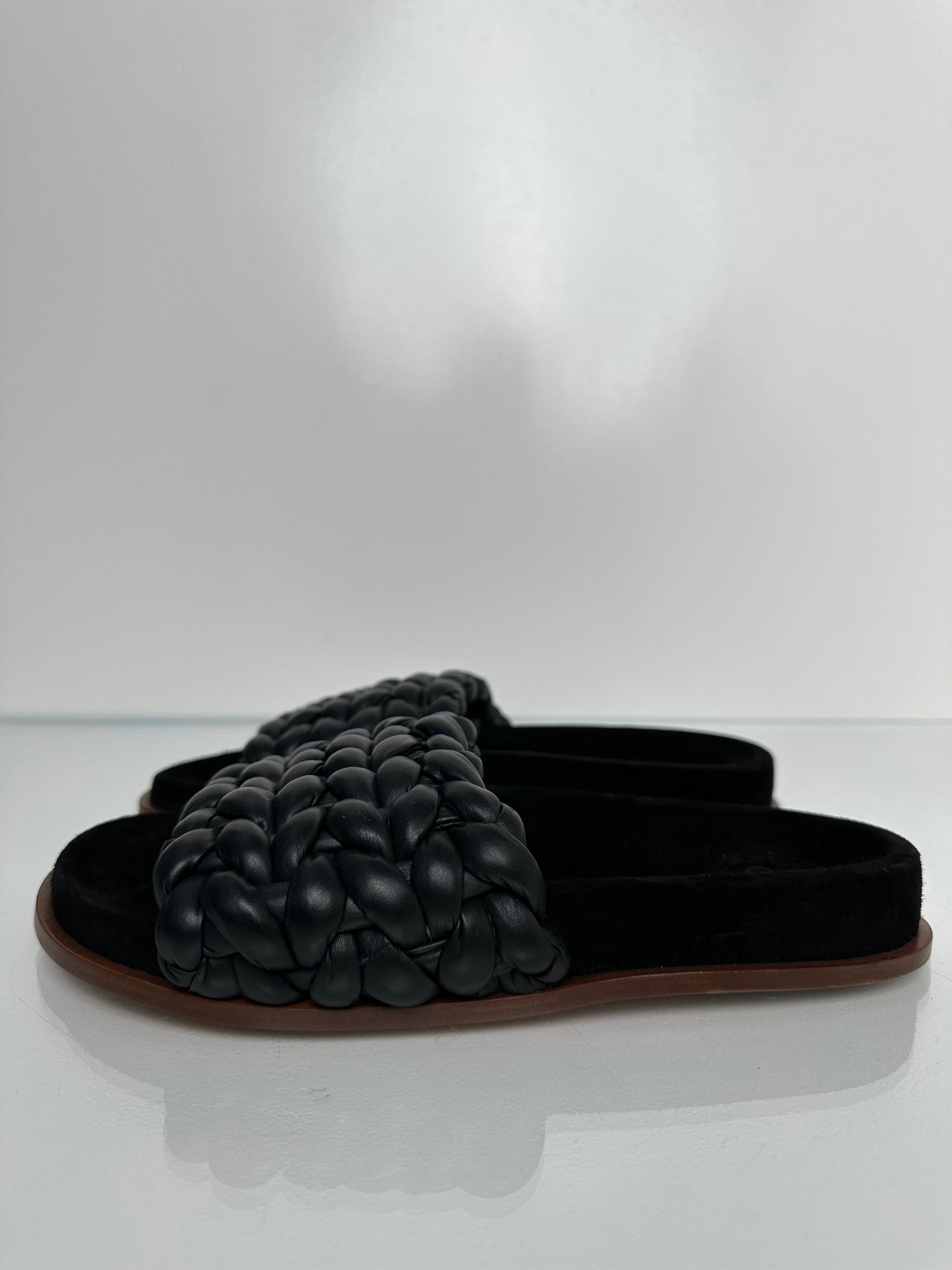 Chloe Black Leather & Suede Woven Sandals, 39