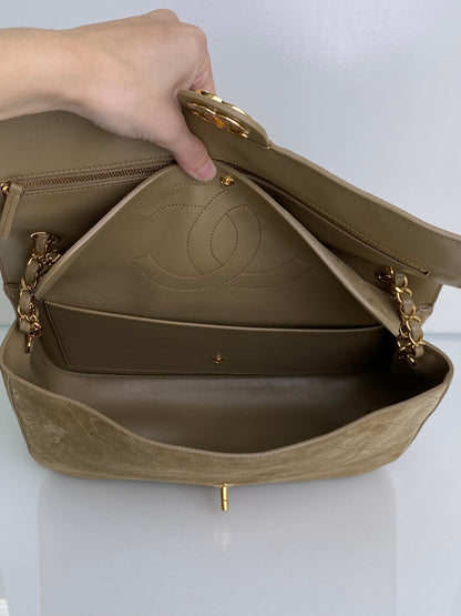 Chanel Tan Quilted Suede Jumbo Classic Flap Bag GHW