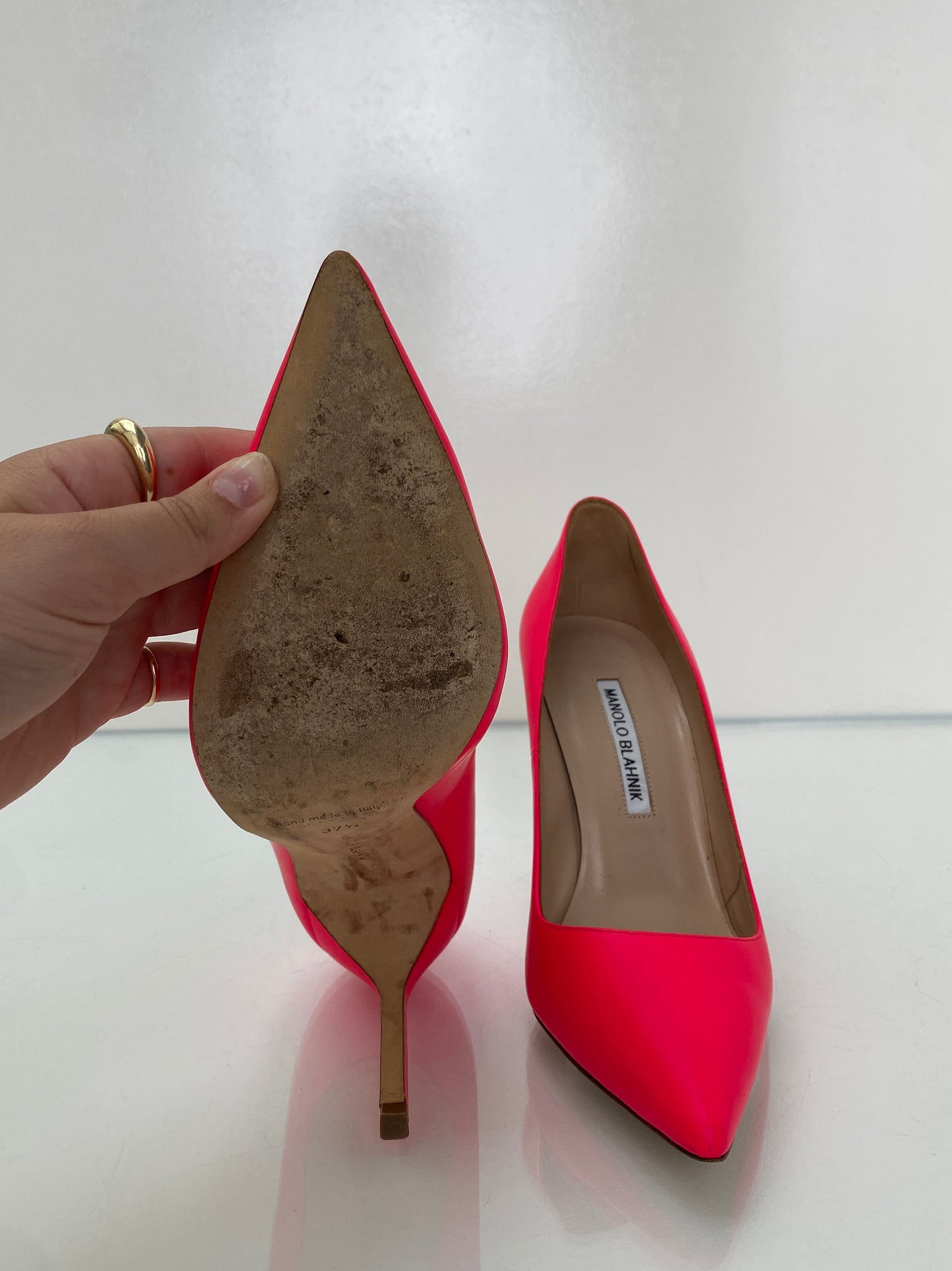 Manolo Blahnik Neon Pink Heels, 37.5