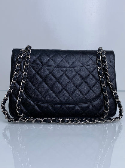 Chanel Black Caviar Classic Jumbo Double Flap Bag SHW #19
