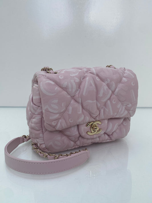 Chanel Pink & White Graphic Quilted Flap Bag GHW