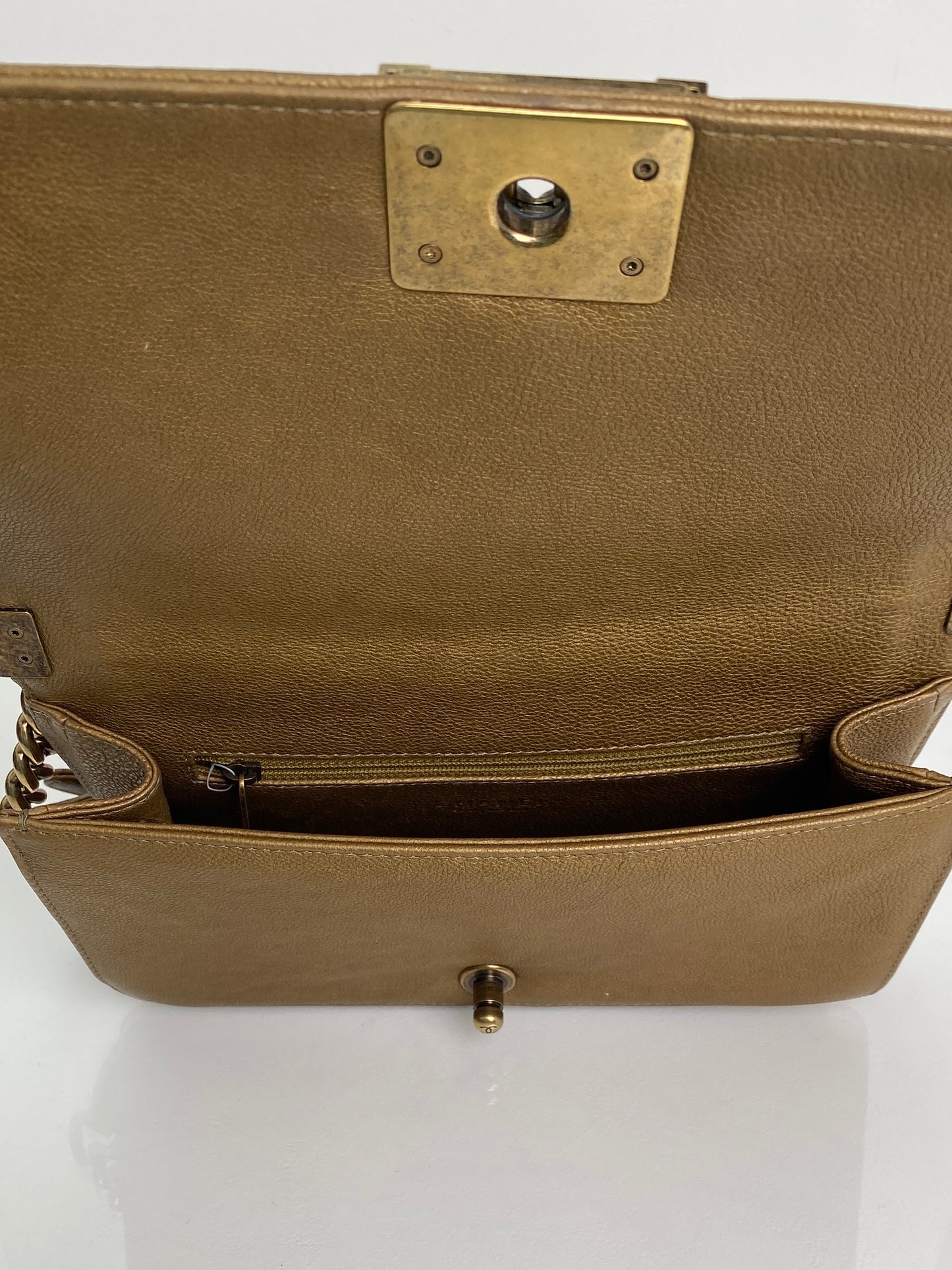 Chanel Gold Snakeskin Embossed Small Chain Boy Flap Bag GHW