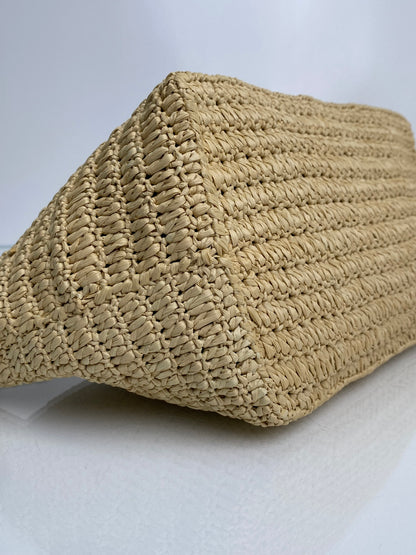 Saint Laurent Tan & Black Raffia Le Tuc Shoulder Bag GHW