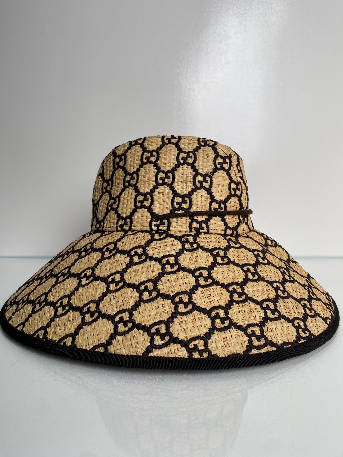 Gucci Brown & Tan Raffia GG Wide Brim Hat