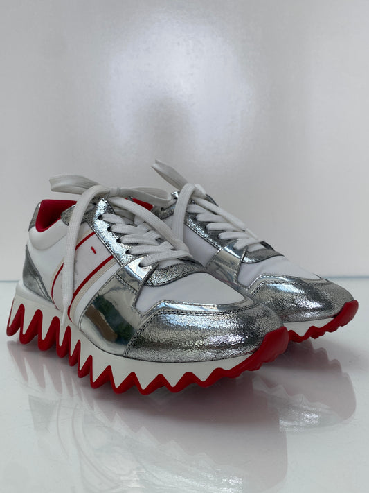 Christian Louboutin Loubishark White, Silver & Red Sneakers, 39