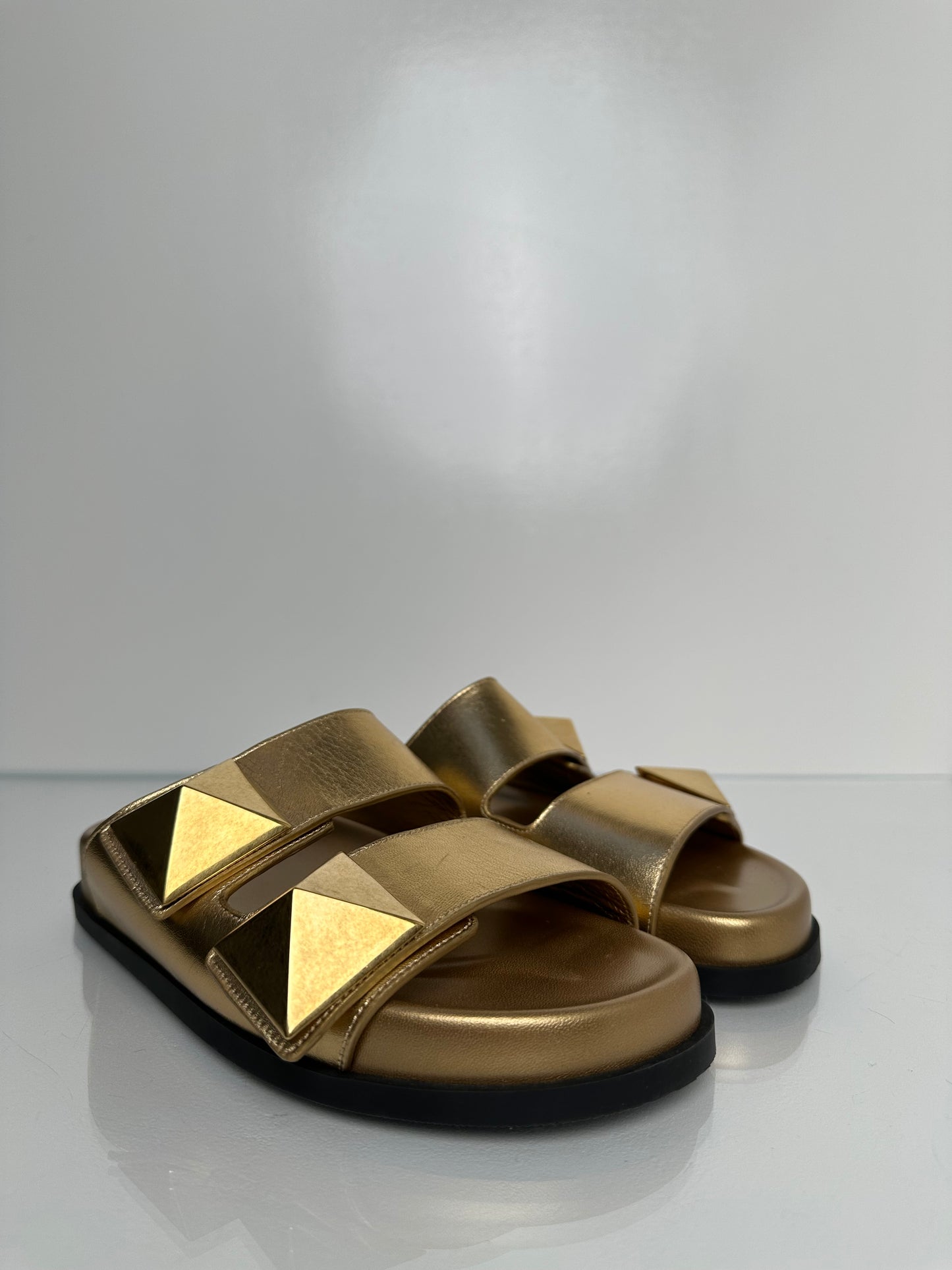 Valentino Gold Large Stud Sandals, 35.5