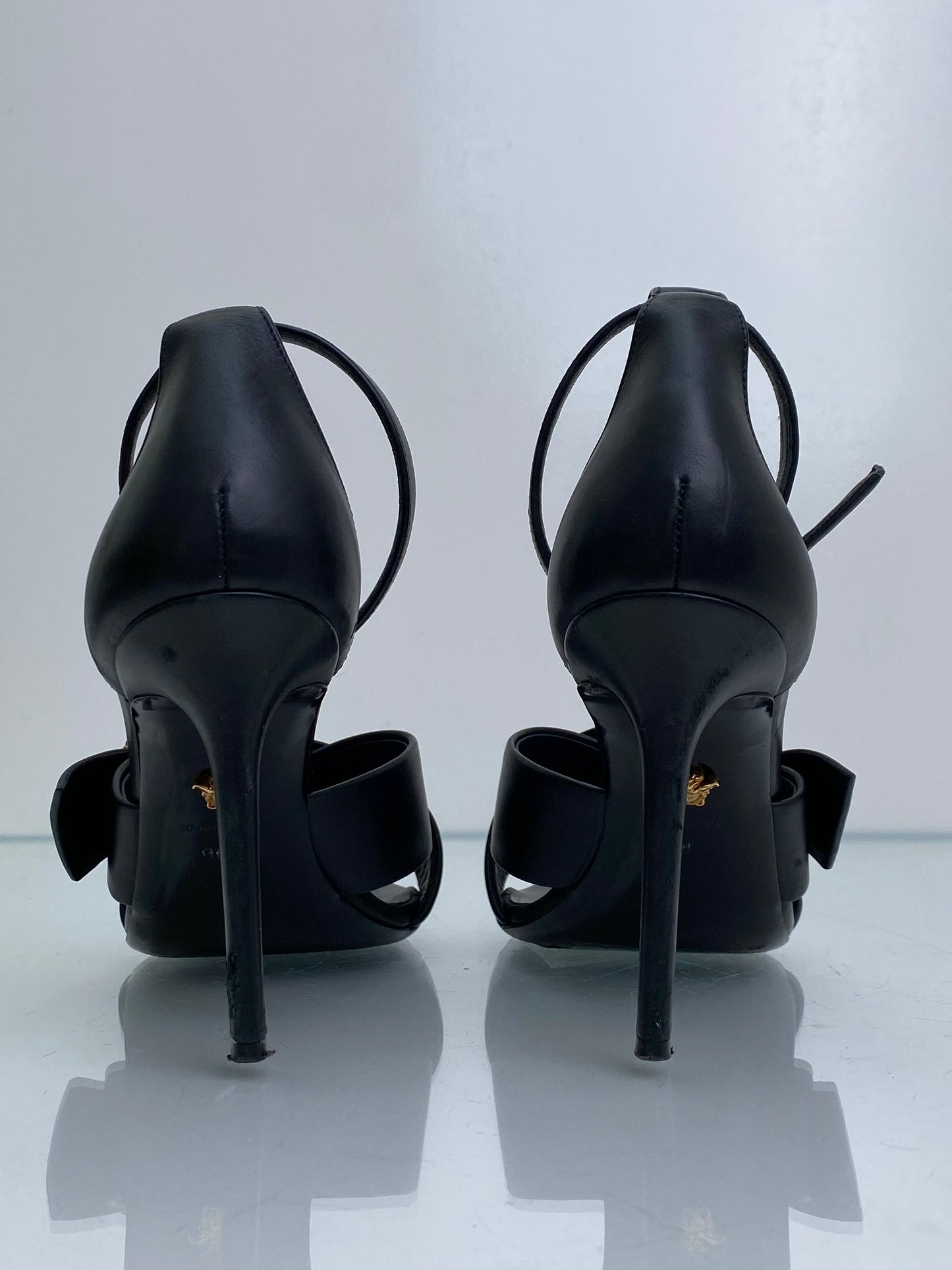 Versace Black & Gold Virtus V Leather Heels, 38.5