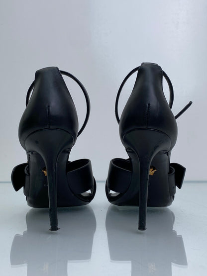Versace Black & Gold Virtus V Leather Heels, 38.5