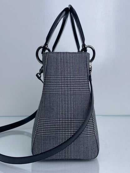 Christian Dior Grey Houndstooth & Black Patent Lady Dior Bag SHW