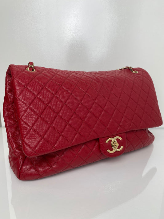 Chanel Red Quilted XXL Travel Flap Bag GHW