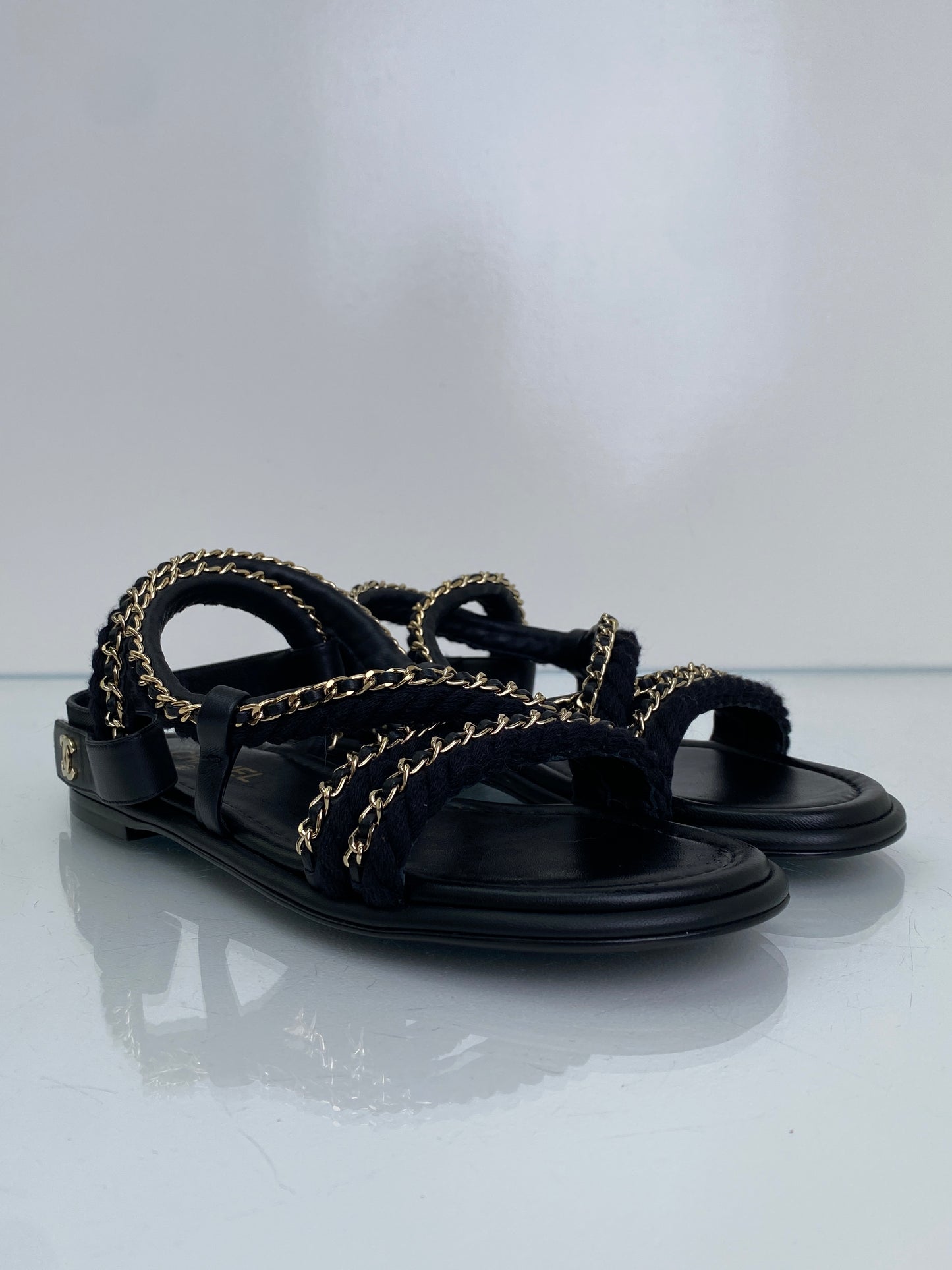Chanel Black CC Chain Cord Sandals, 39