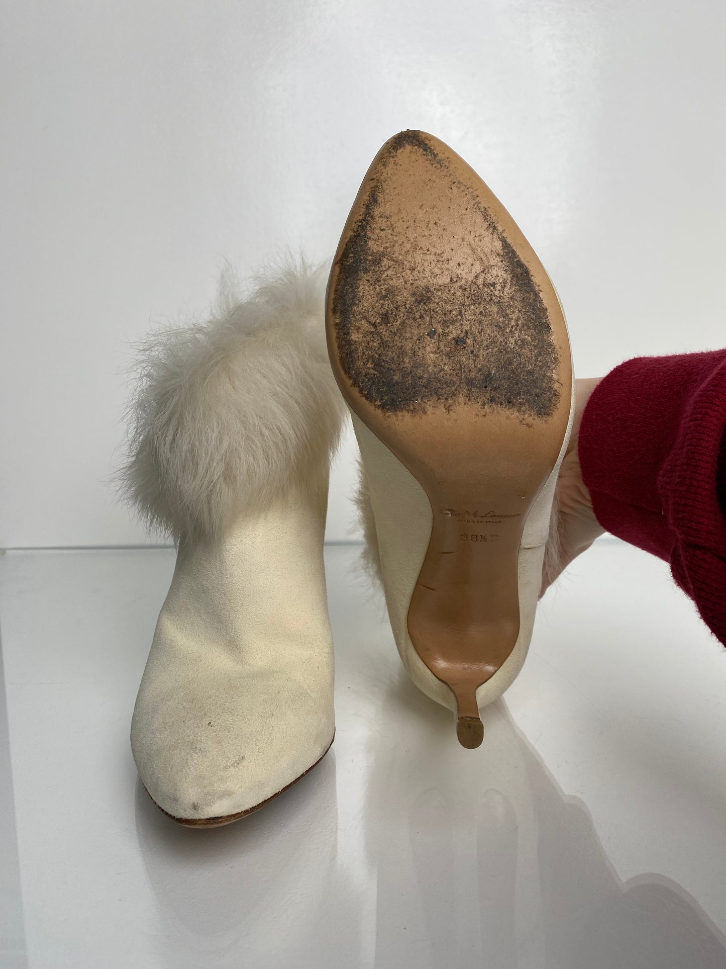 Ralph Lauren Cream Suede & Furry Heels, 38.5