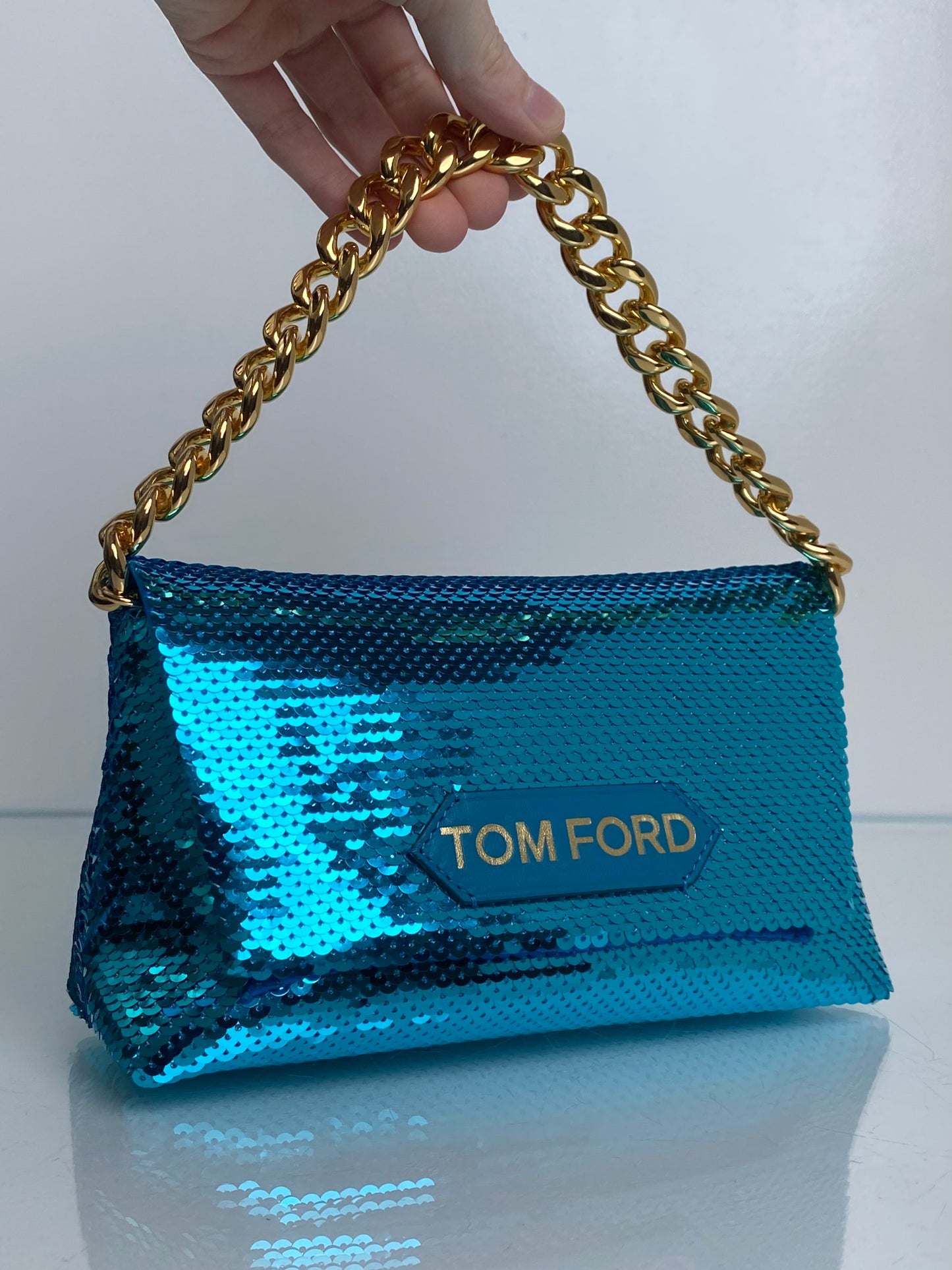 Tom Ford Label Teal Mini Sequin Bag GHW