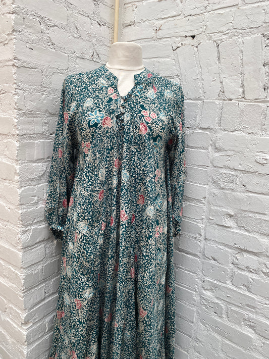 Natalie Martin Green, White & Pink Floral Dress, XS