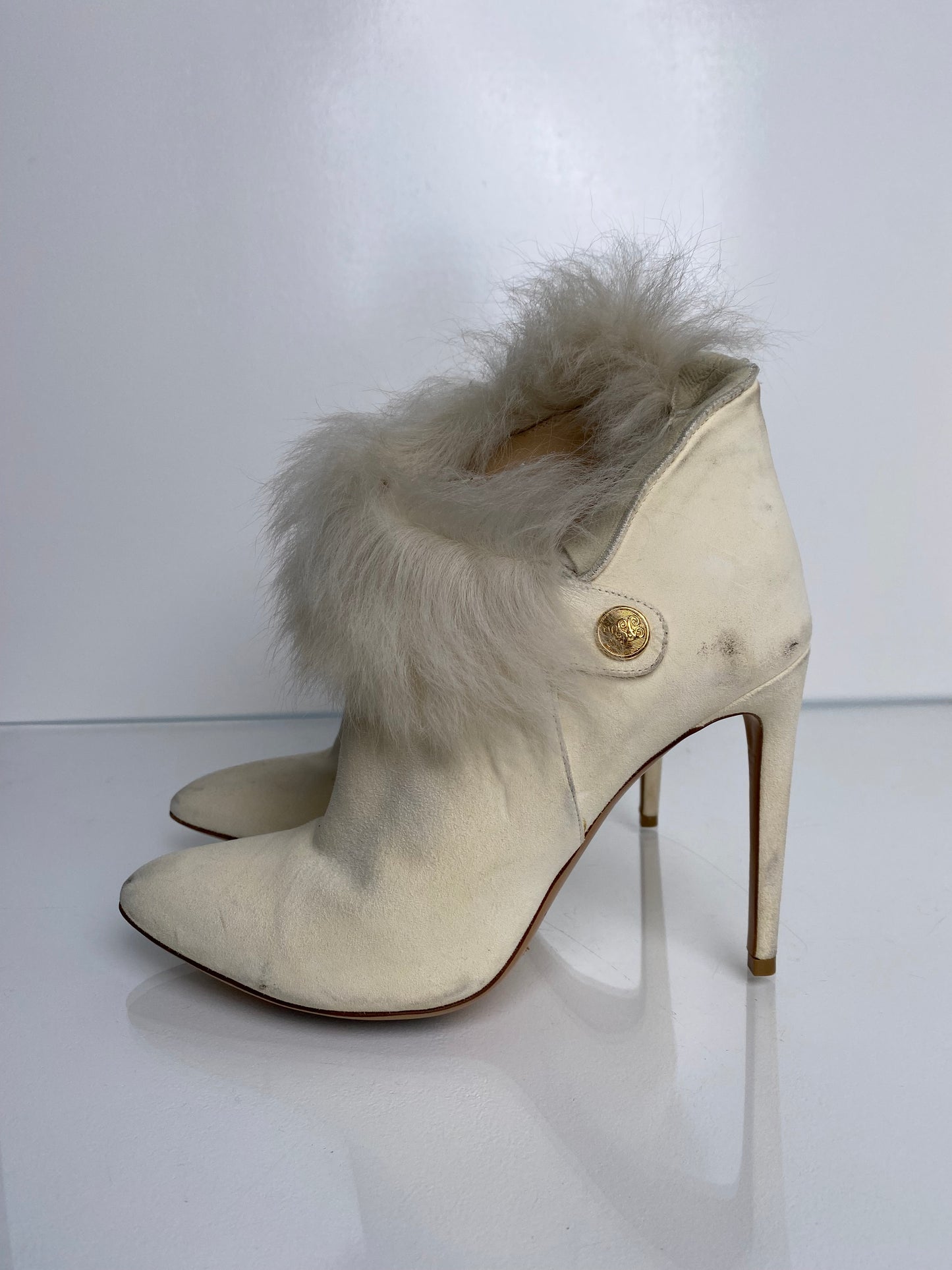 Ralph Lauren Cream Suede & Furry Heels, 38.5