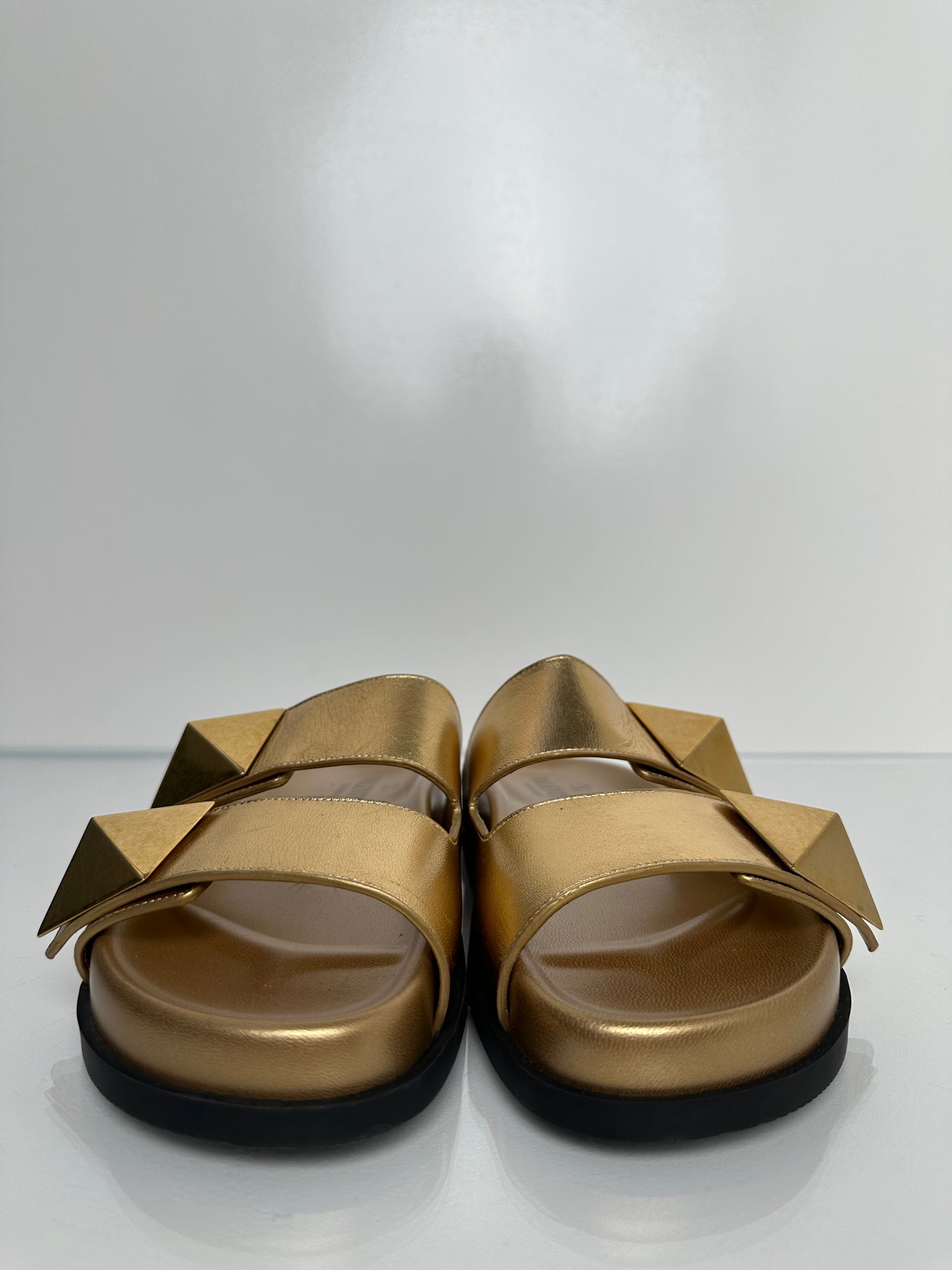 Valentino Gold Large Stud Sandals, 35.5