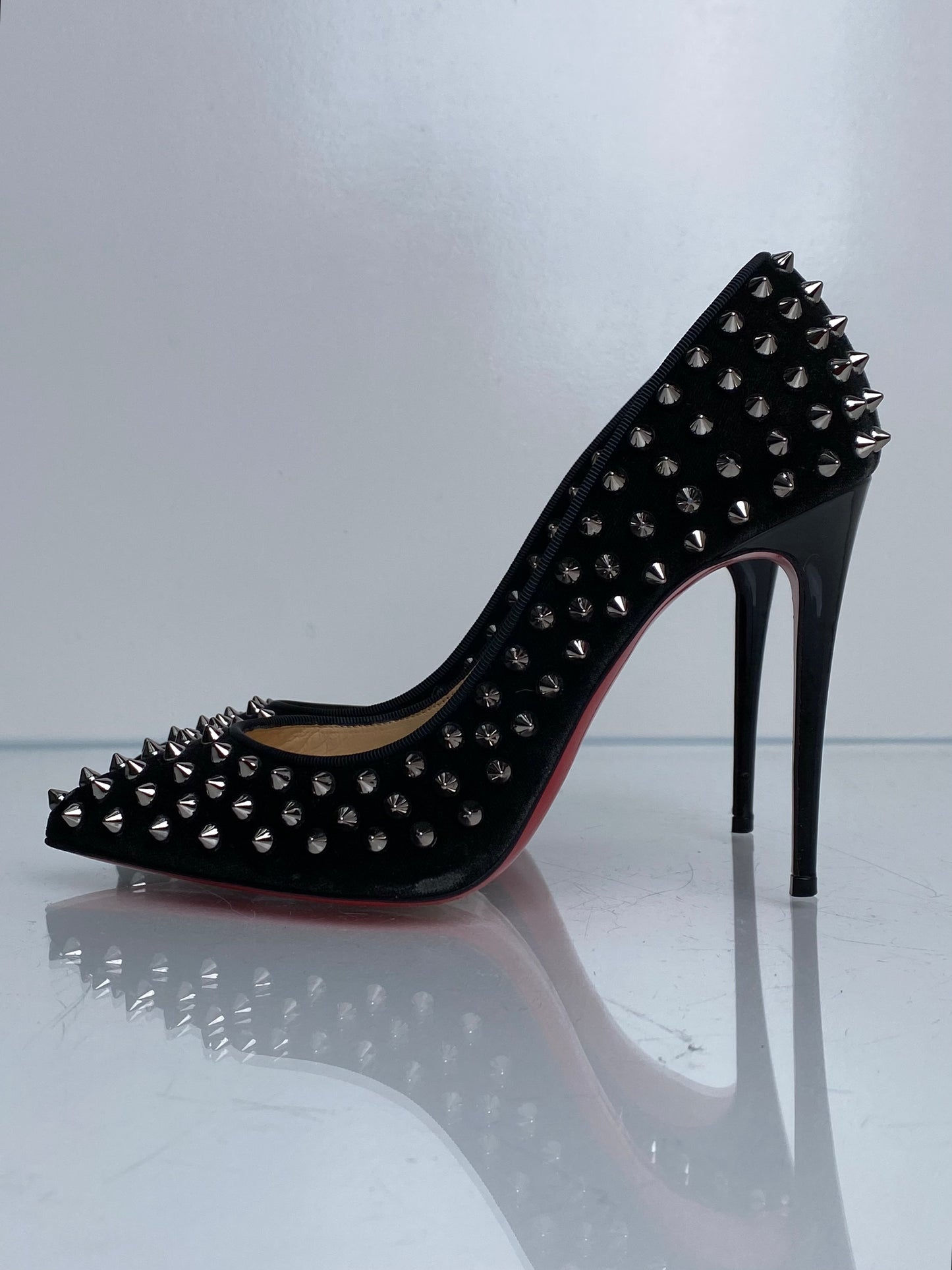 Christian Louboutin Black Velvet Studded Heels, 37.5