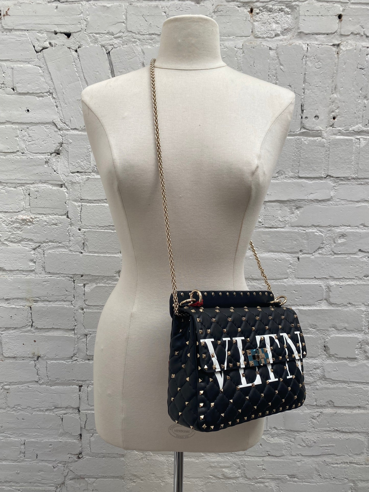 Valentino Black & White "VLTN" Rockstud Top Handle Crossbody Bag GHW