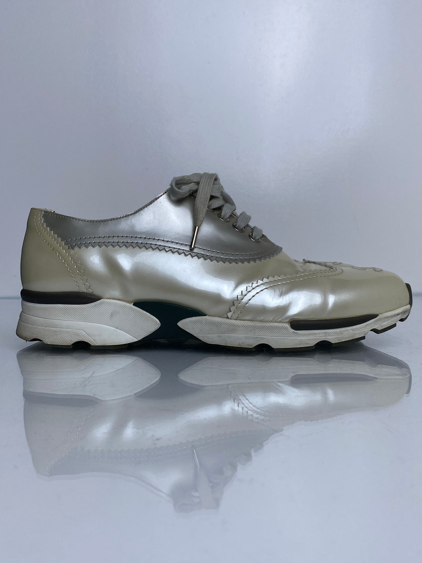Chanel Pearl Patent Oxford Style CC Sneakers, 9