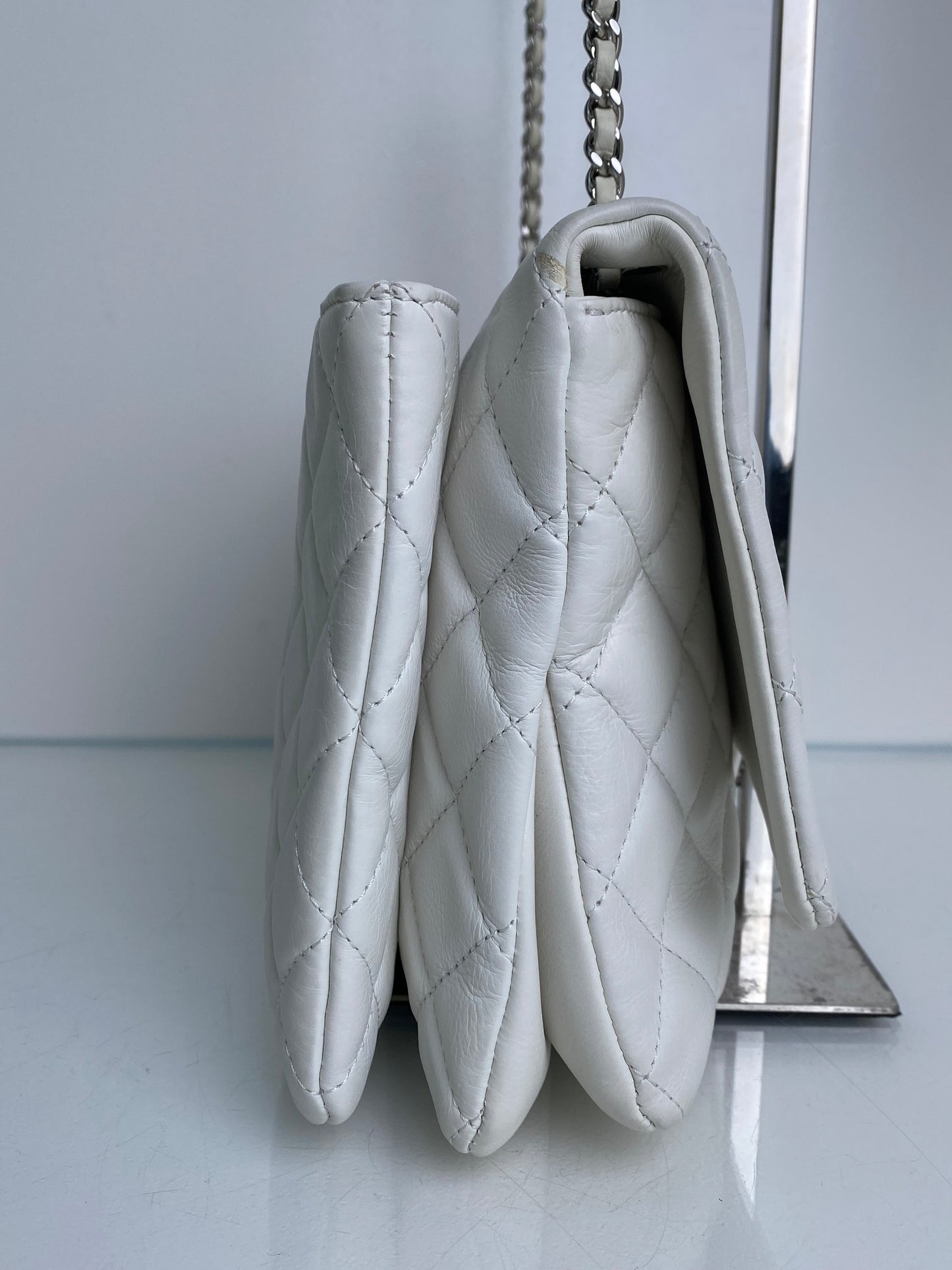 Chanel White Quilted Calfskin Triple Flap Bag SHW #19