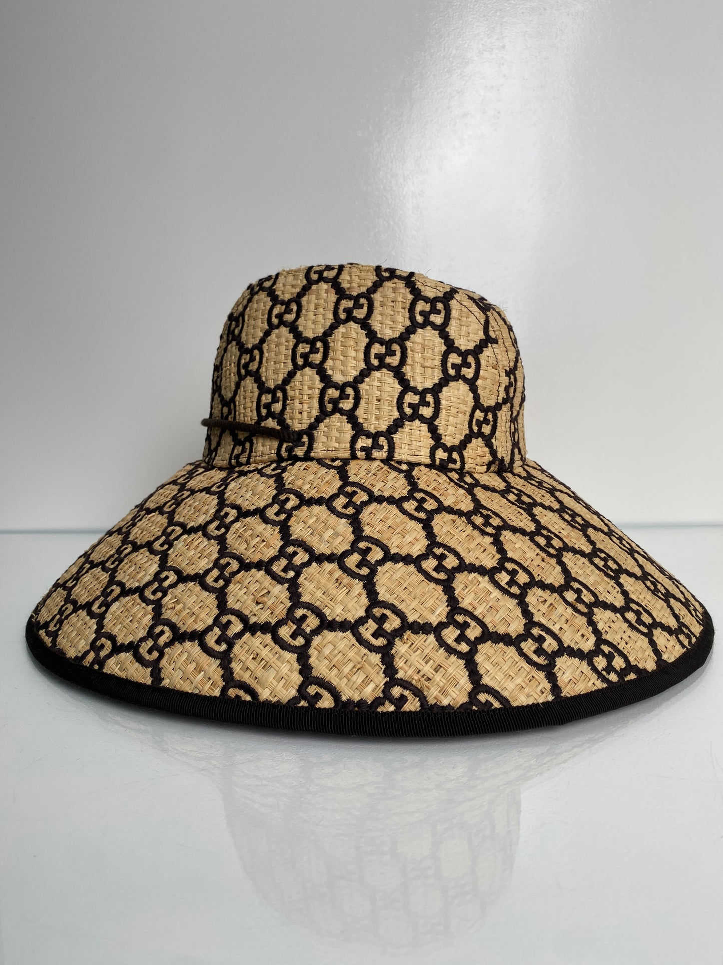 Gucci Brown & Tan Raffia GG Wide Brim Hat