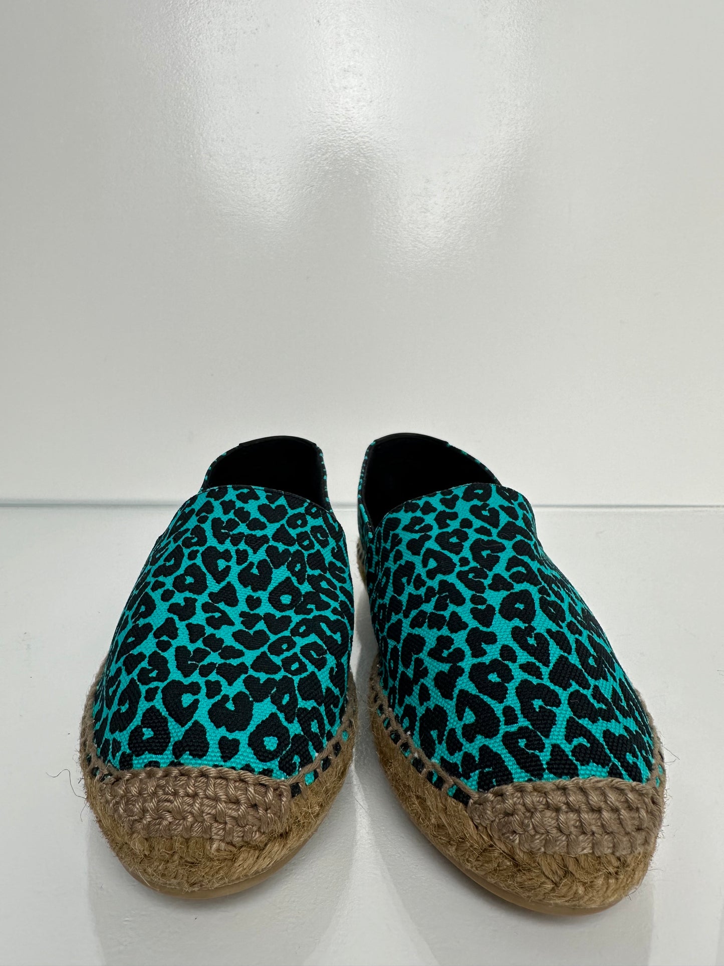 Saint Laurent Black & Teal Leopard Print Loafers, 36.5