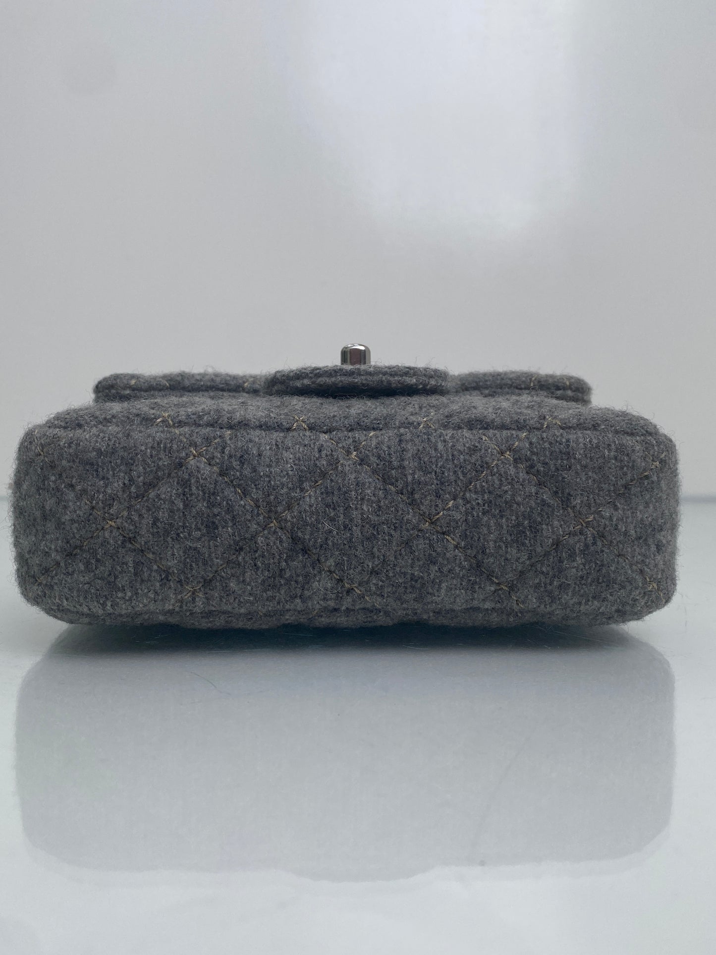 Chanel Vintage Grey Wool Classic Flap Square Bag SHW #10
