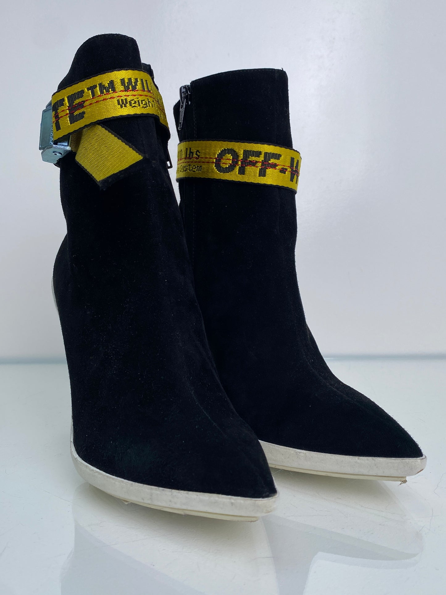 Off White Black & Yellow Suede Booties, 39