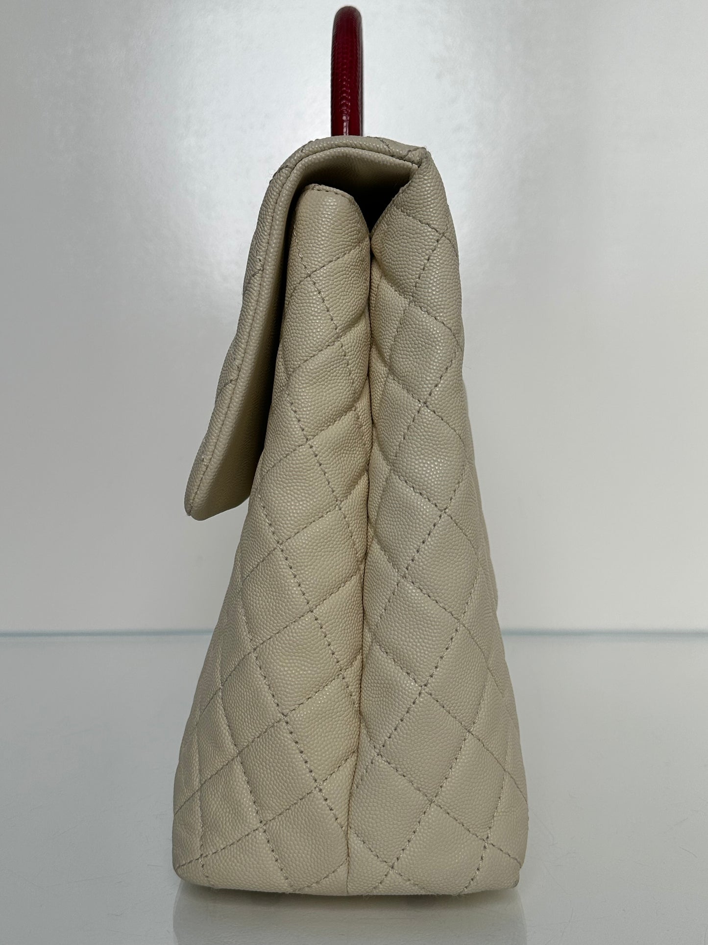 Chanel Cream/Red Lizard Coco Handle Large Bag RHW