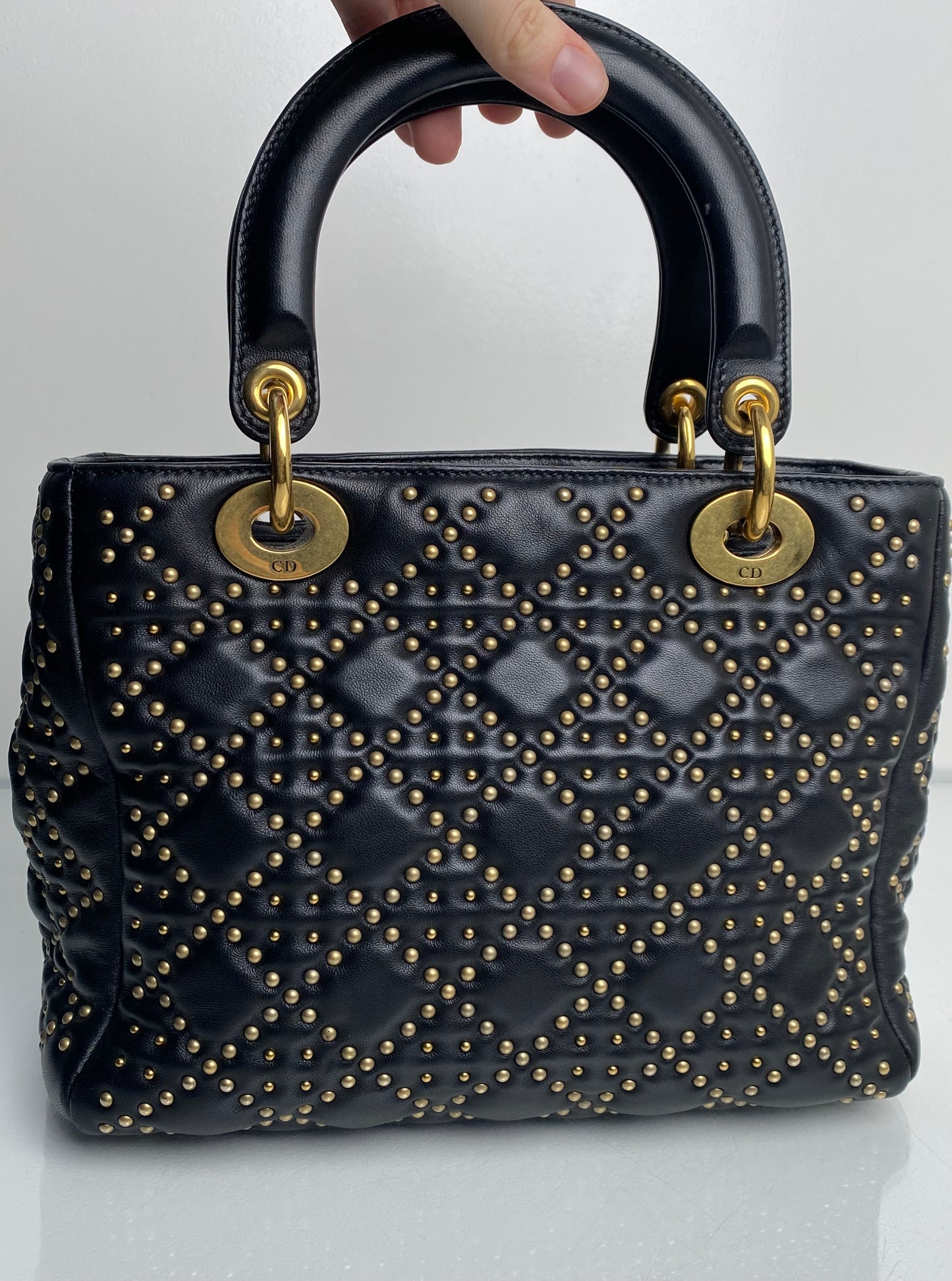 Dior Black Studded Lady Dior Medium GHW
