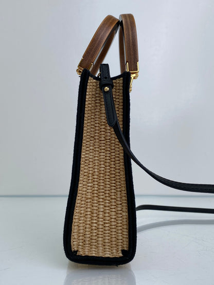 Fendi Tan & Black Raffia Sunshine Mini Shopper Tote Bag GHW